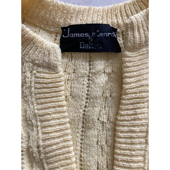 Vintage 70s 80s Yellow Cottage Preppy Cable Knit Cardigan Sweater Top Size S/M - Picture 5 of 5